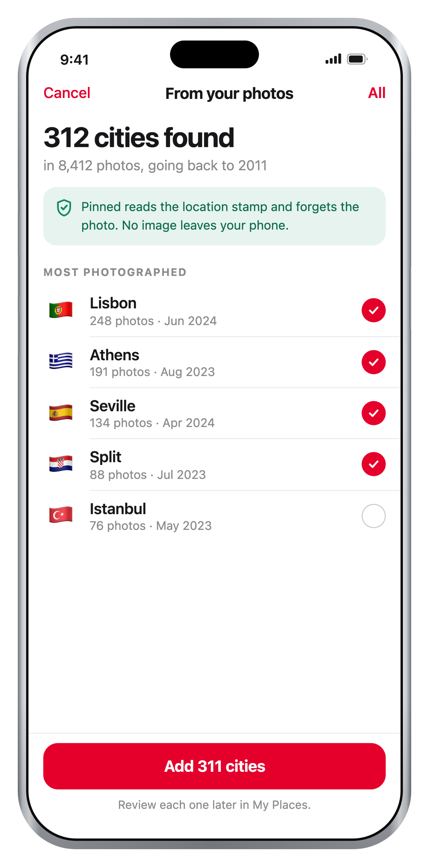 Importing places from the camera roll