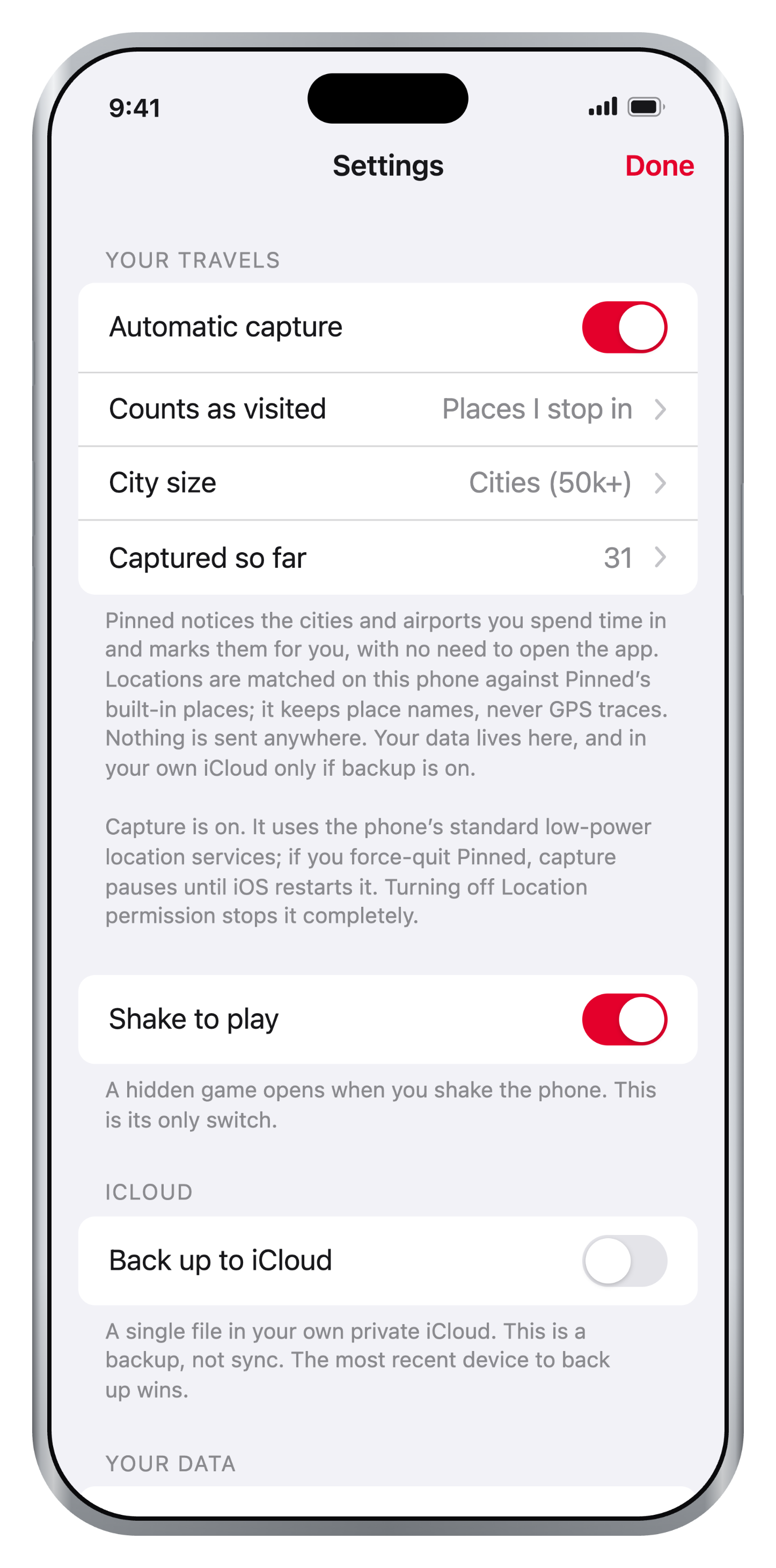 The automatic capture controls in Settings
